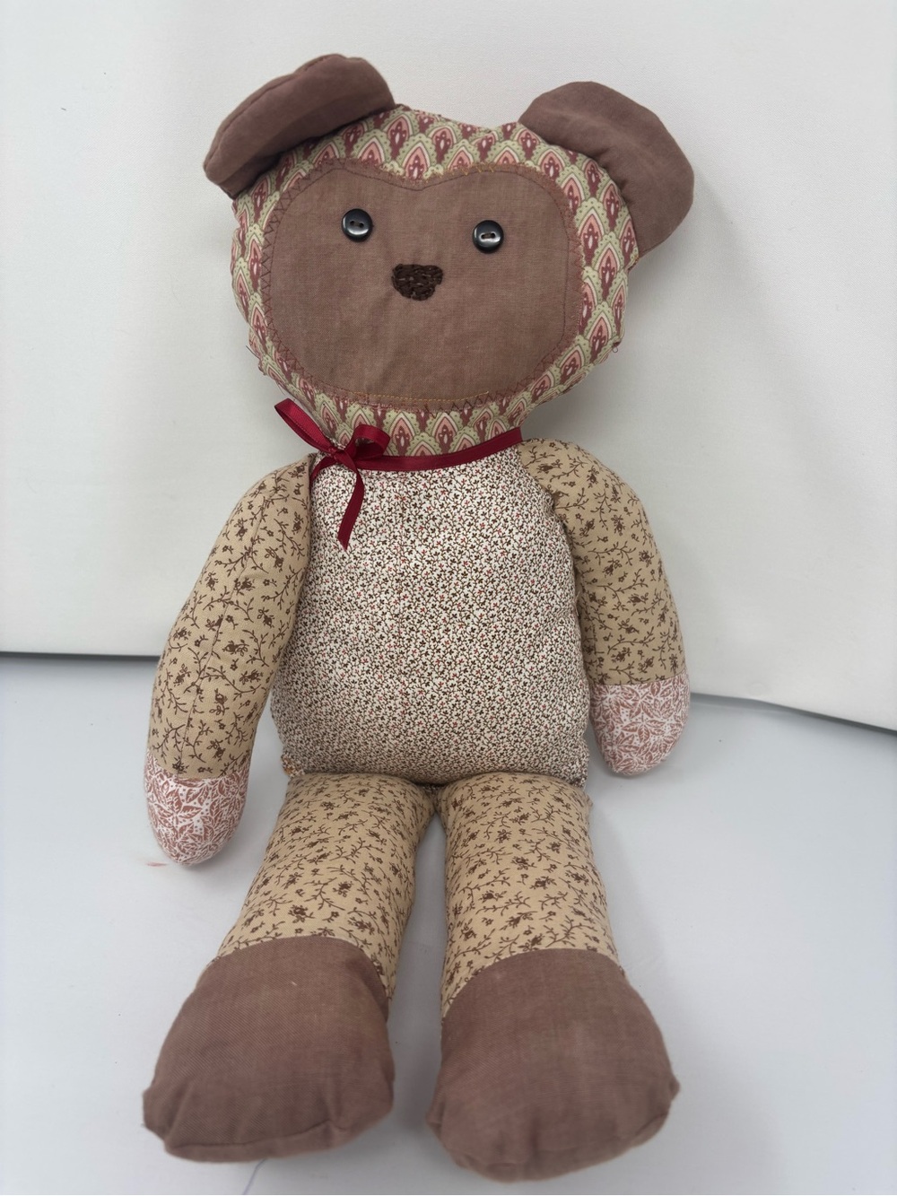 Granny core Handmade Patchwork Brown Teddy Bear Doll with Ribbon